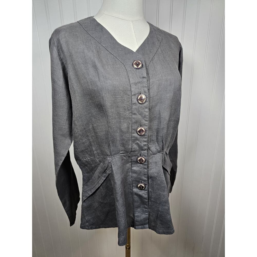 Flax Vintage Gray Linen Blouse Women's Size M Lagenlook Bohemian